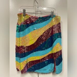 New groovy striped sequin mini skirt with slit.  Wear with high boots or heels